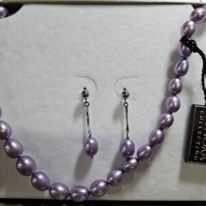 Honora Purple Pearl Necklace and Earring Set